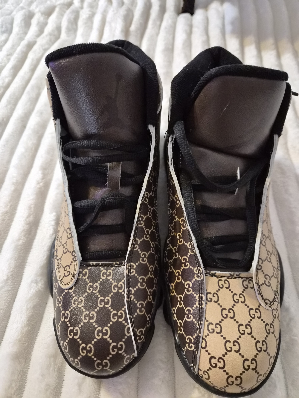 Monogram Pattern High-Top Sneakers in Brown and Cream